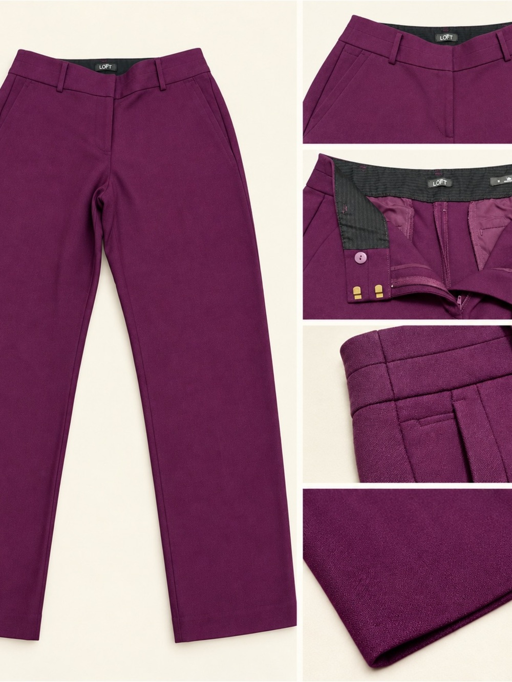 LOFT Julie Curvy Fit Plum Purple Wool Blend Straight-Leg Trousers- Size 12